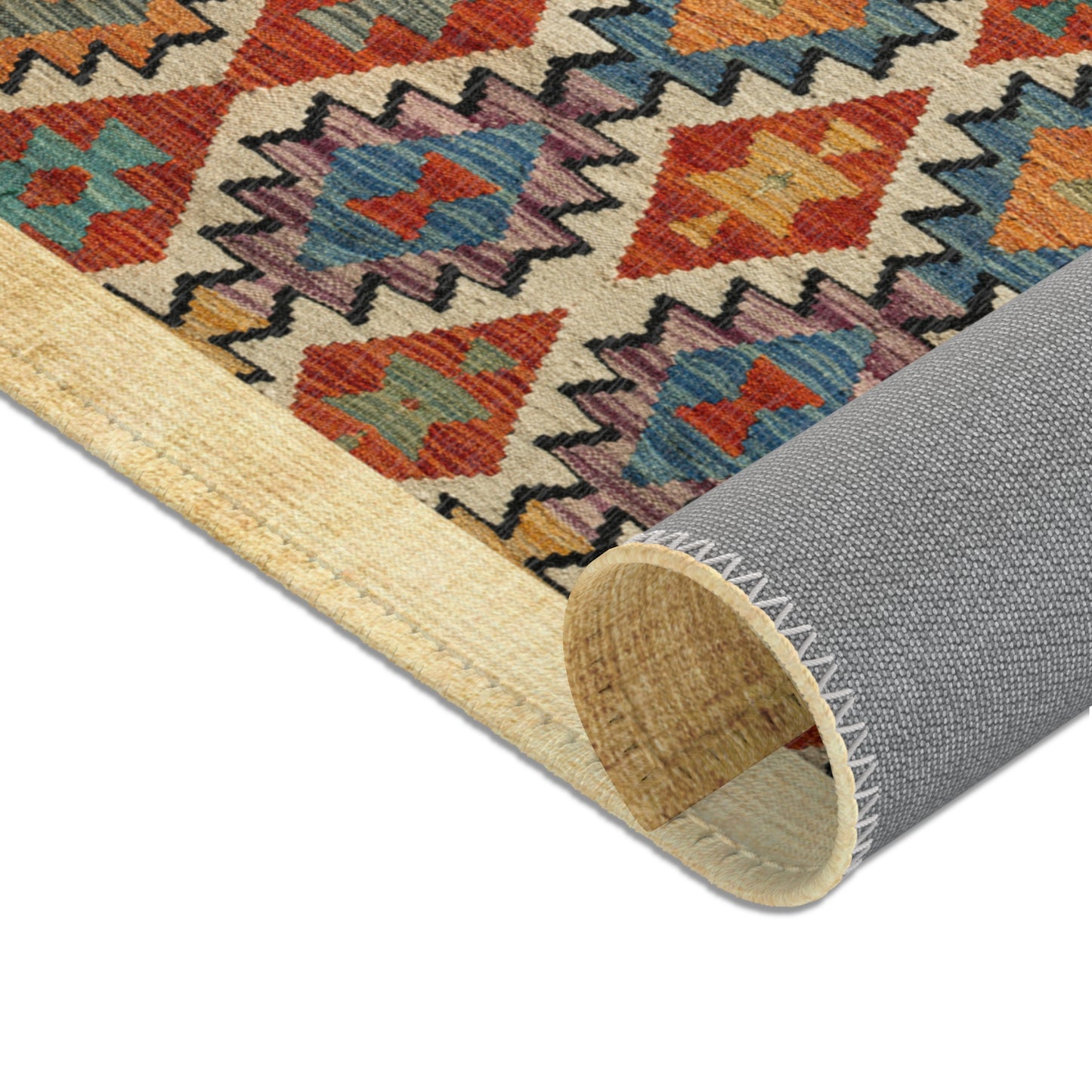 Warm Earth-Toned Kilim Area Rug | Cozy Living Room Decor | Cottage Style Home | Pastel Boho Floor Carpet