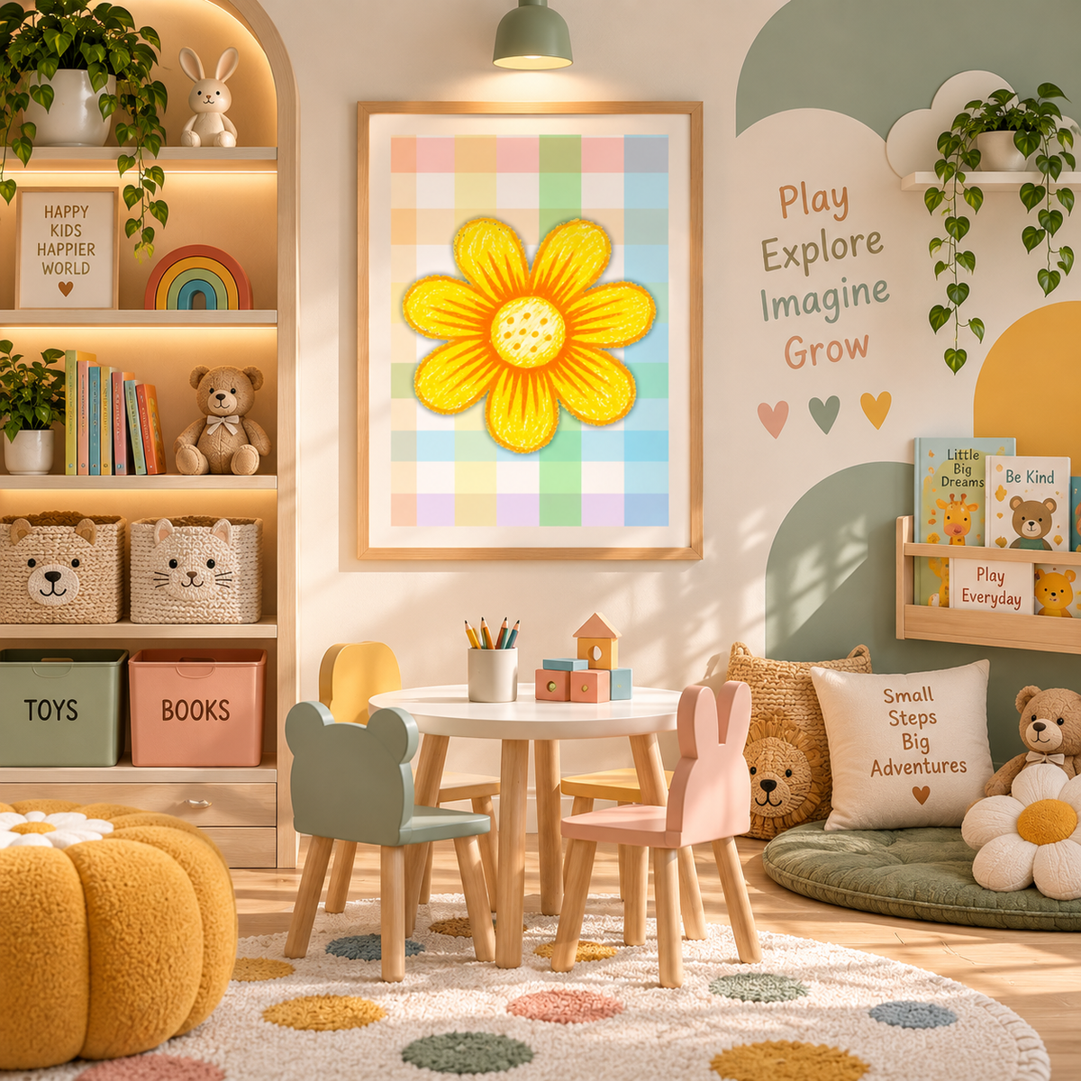 Sunflower Nursery Wall Art Printable | Botanical Floral Baby Room Decor | Colourful Kids Room Art
