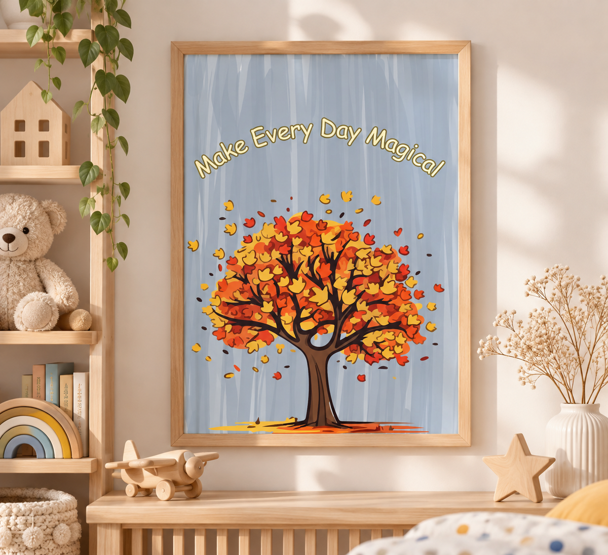 Autumn Tree Nursery Wall Art Printable, Make Every Day Magical Print, Kids Room Decor, Neutral Nursery Art