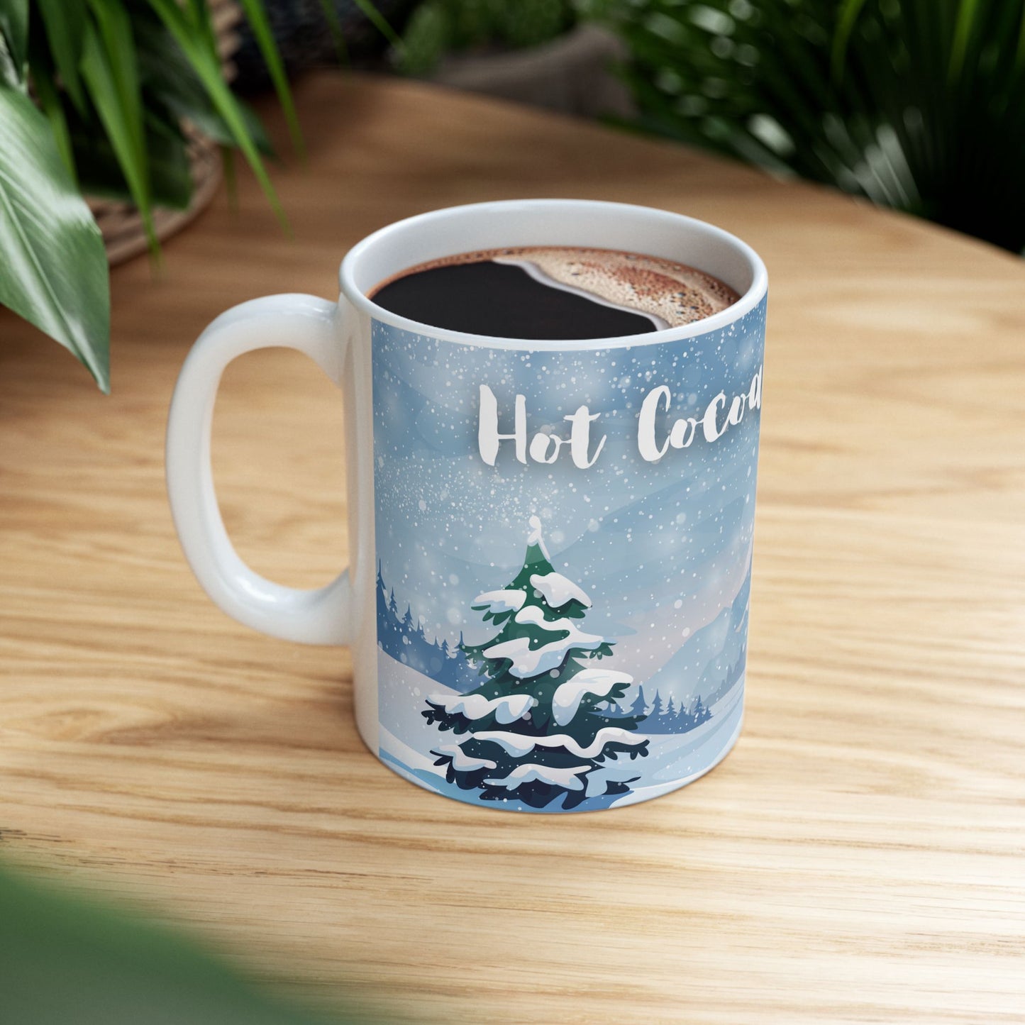 Hot Cocoa Weather Mug – Cozy Winter Cabin Coffee Cup, Snowy Landscape Ceramic Mug, Warm Seasonal Drinkware
