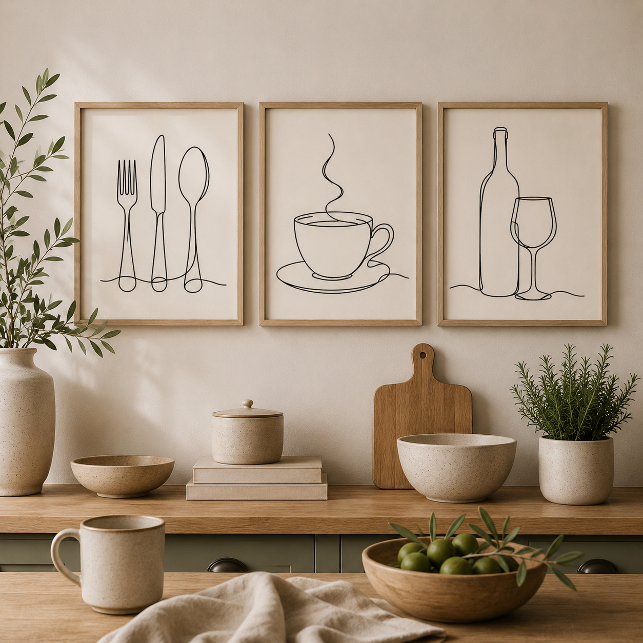 Neutral Line Art (Cutlery, Coffee & Wine)
