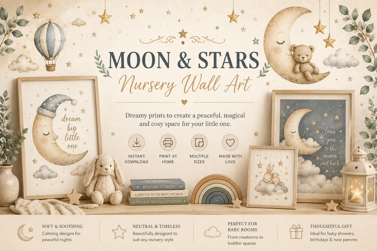 Moon and Stars Nursery Wall Art