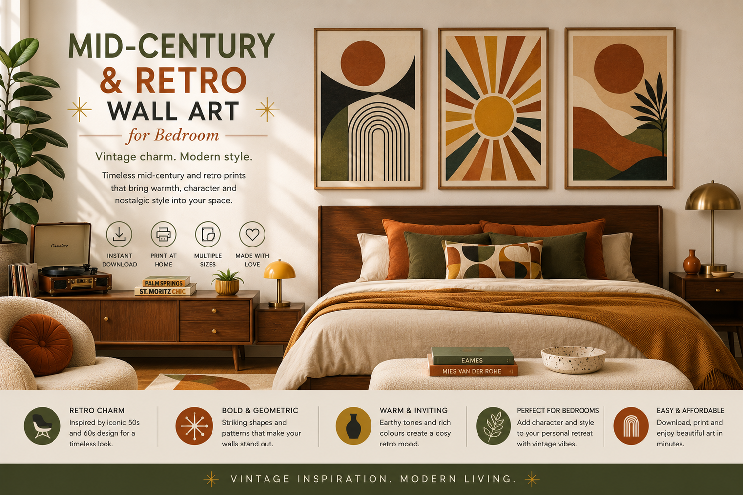 Mid-Century & Retro Wall Art for Bedroom