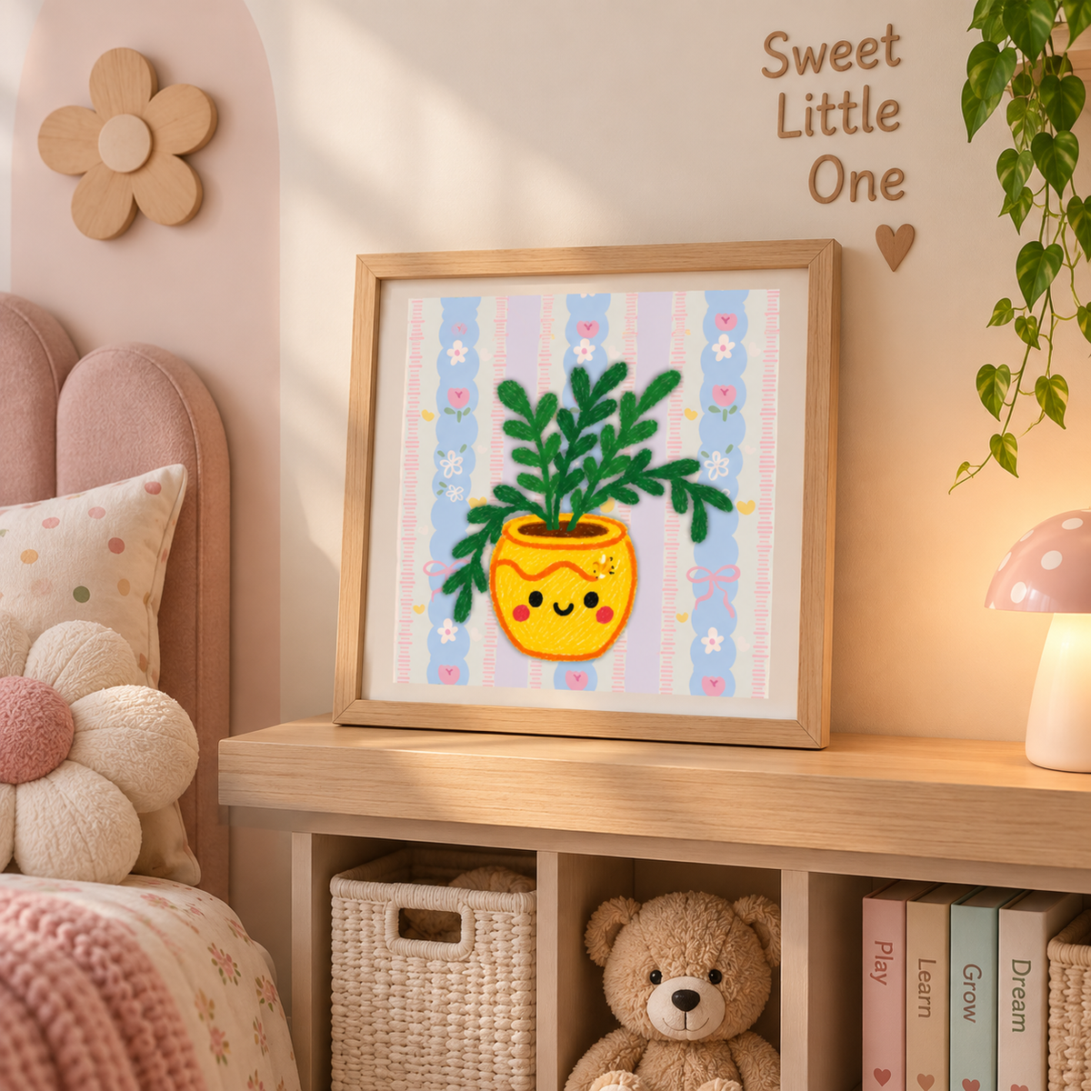 Botanical Nursery Wall Art Printable | Cute Plant Wall Decor for Baby Girl Room | Floral Nursery Art