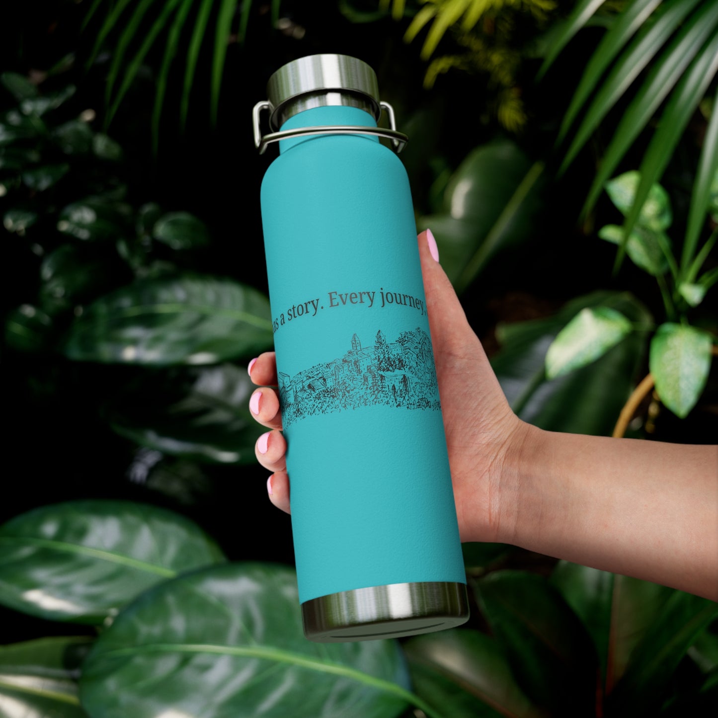 Minimal Stainless Steel Vacuum Bottle – “Every Stone Has a Story” | Historic Line Art Edition