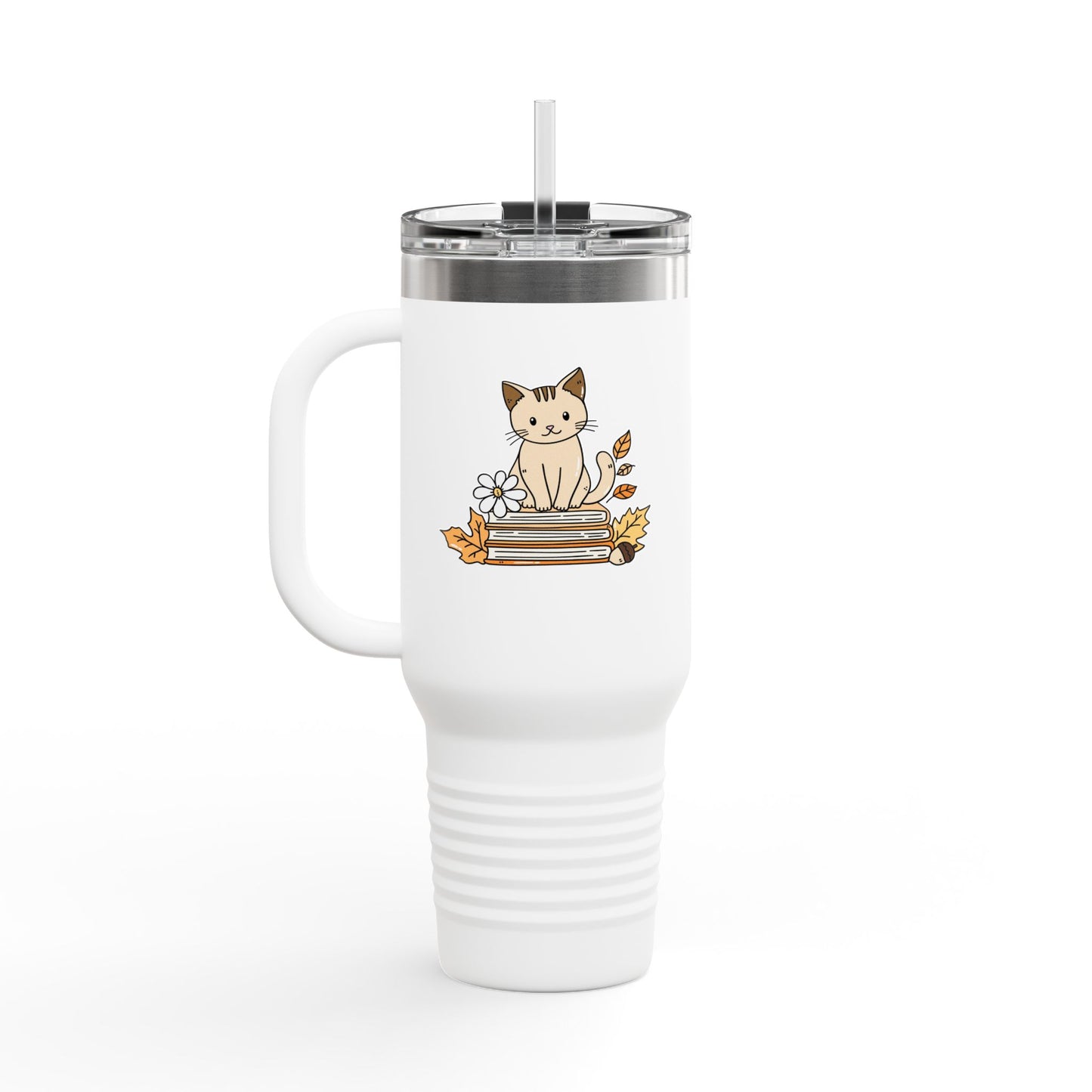 Take It Easy – Cozy Cat & Books Stainless Steel Tumbler (6 Colours)