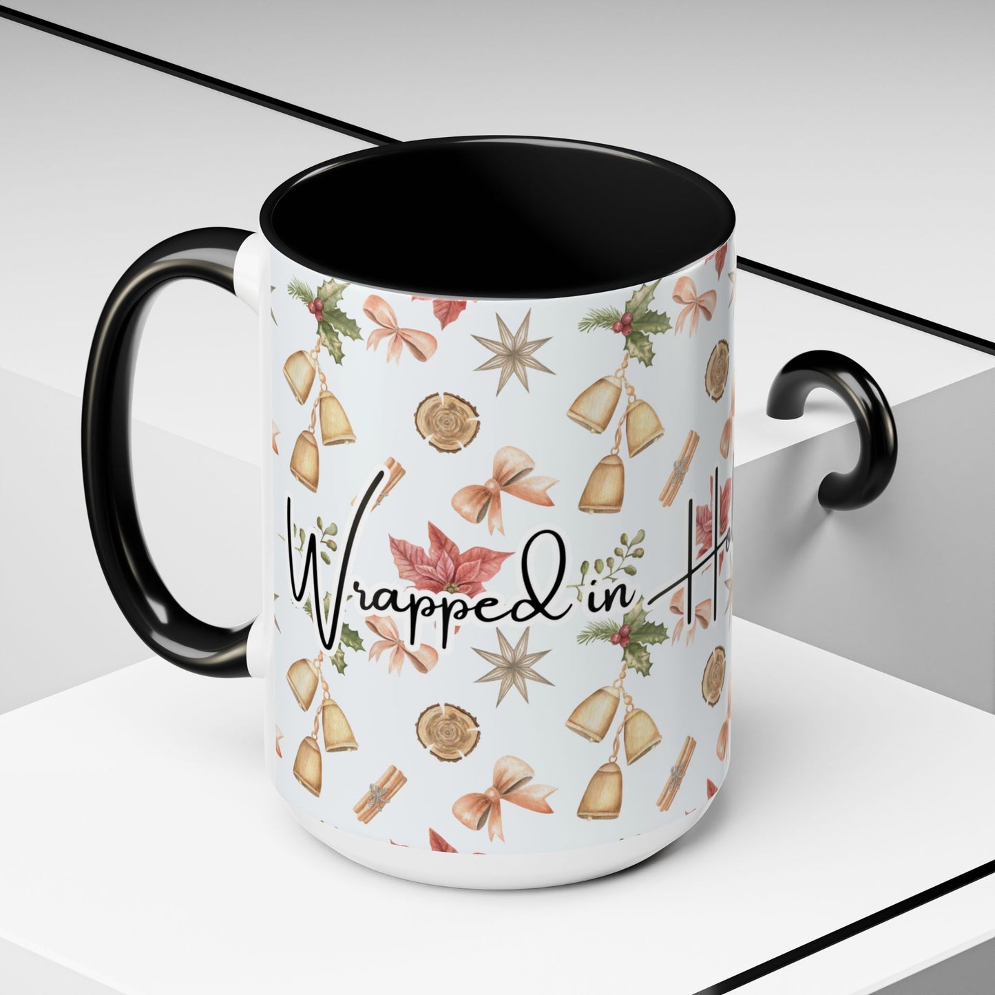 Holiday Warmth Christmas Mug – Festive Watercolor Pattern & Cozy Winter Gift