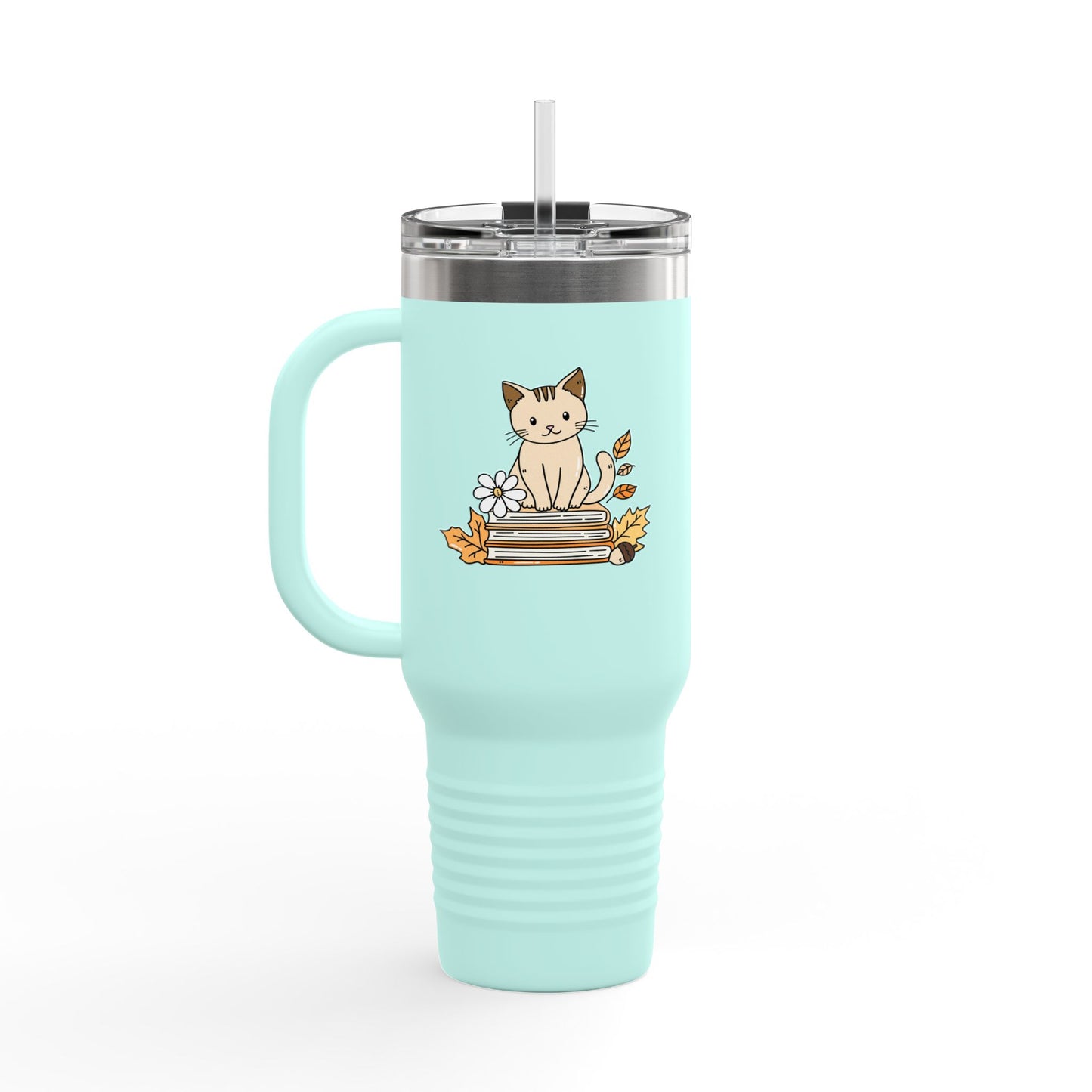 Take It Easy – Cozy Cat & Books Stainless Steel Tumbler (6 Colours)