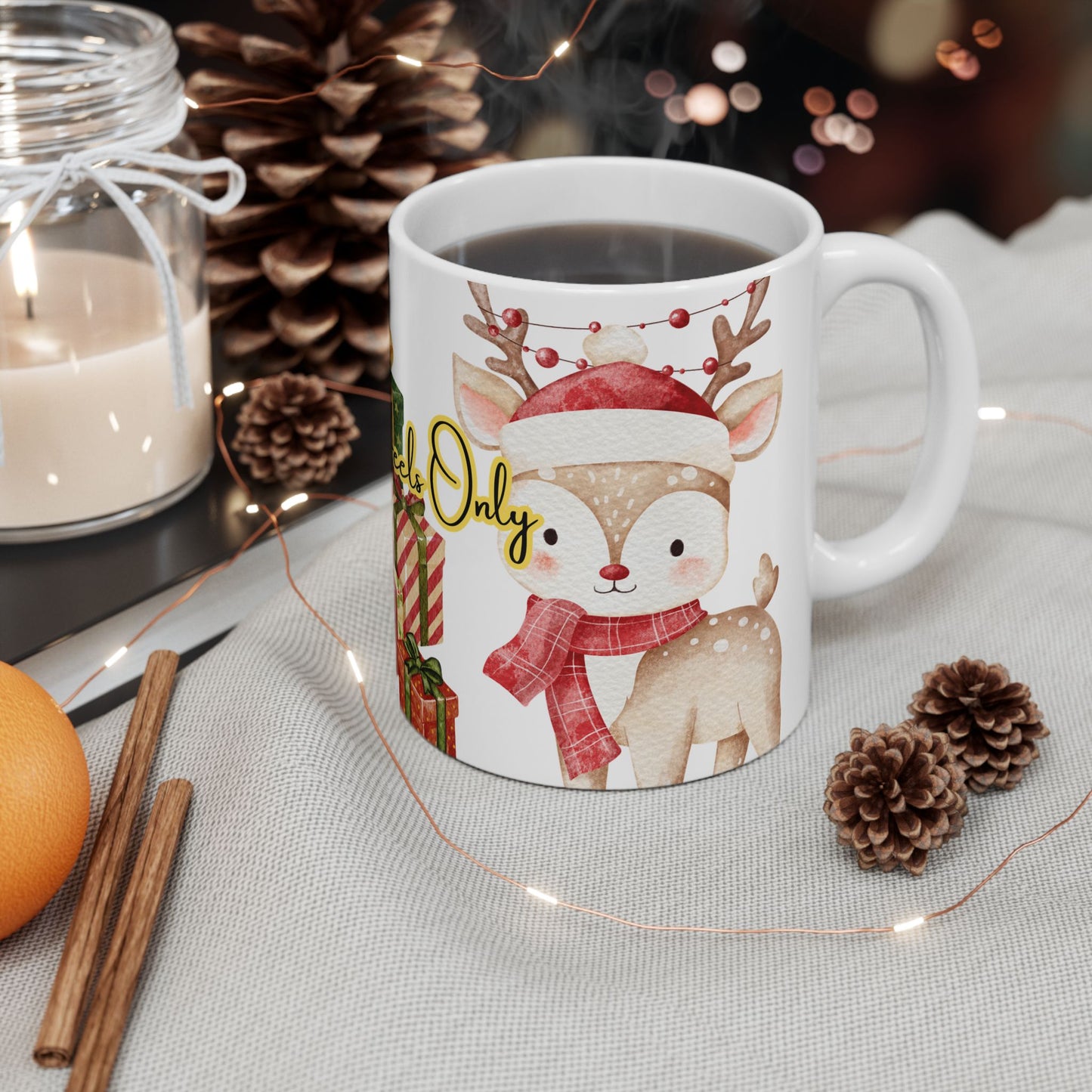 Cute Reindeer Christmas Mug – Festive Holiday Coffee Cup with Gifts & Cozy Winter Design