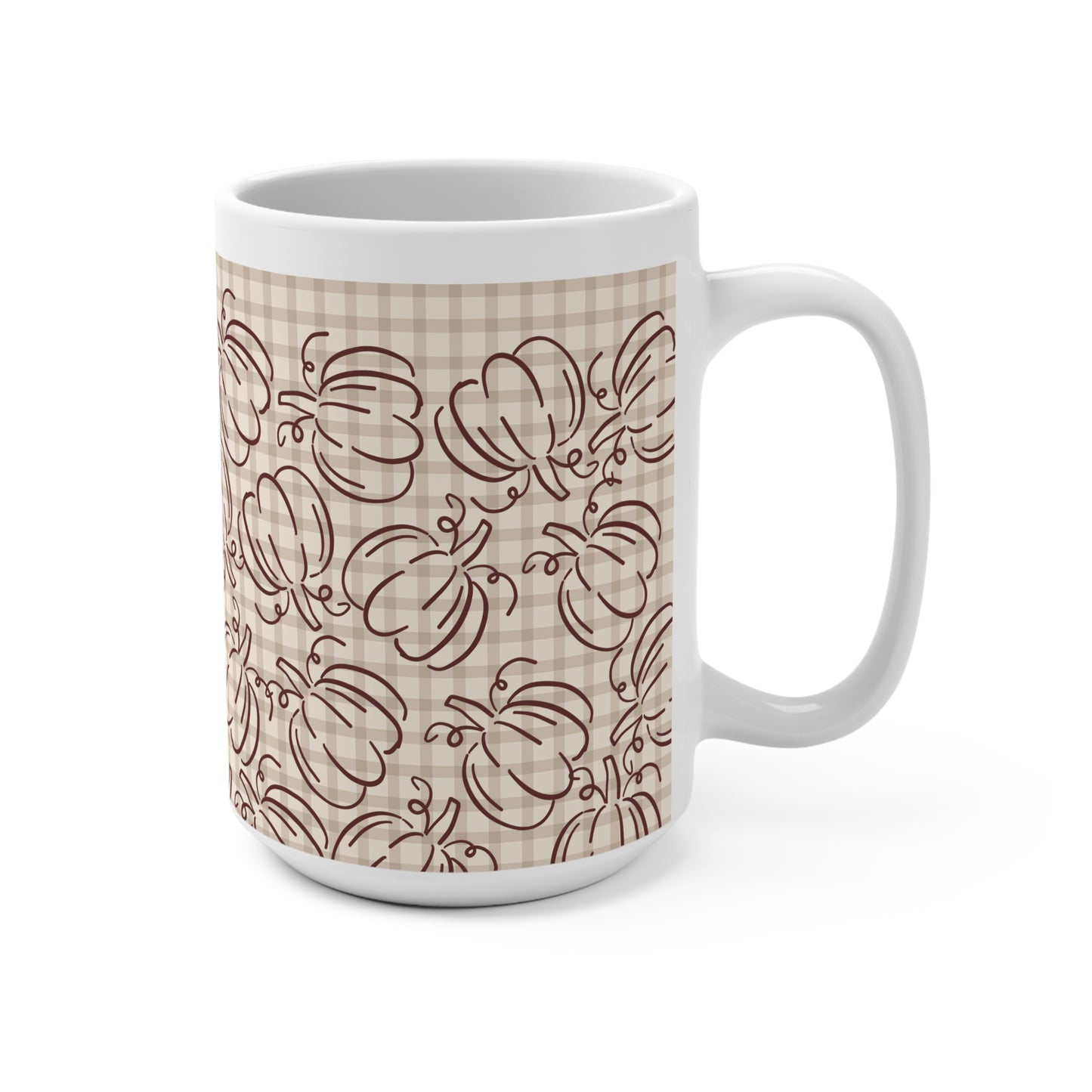 Rustic Thanksgiving Pumpkin Mug – Fall Plaid Coffee Cup, Farmhouse Autumn Ceramic Mug, Cozy Seasonal Drinkware