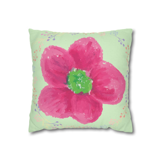 Pink Watercolour Flower Cushion | Pastel Green Floral Throw Pillow | Modern Living Room & Bedroom Decor