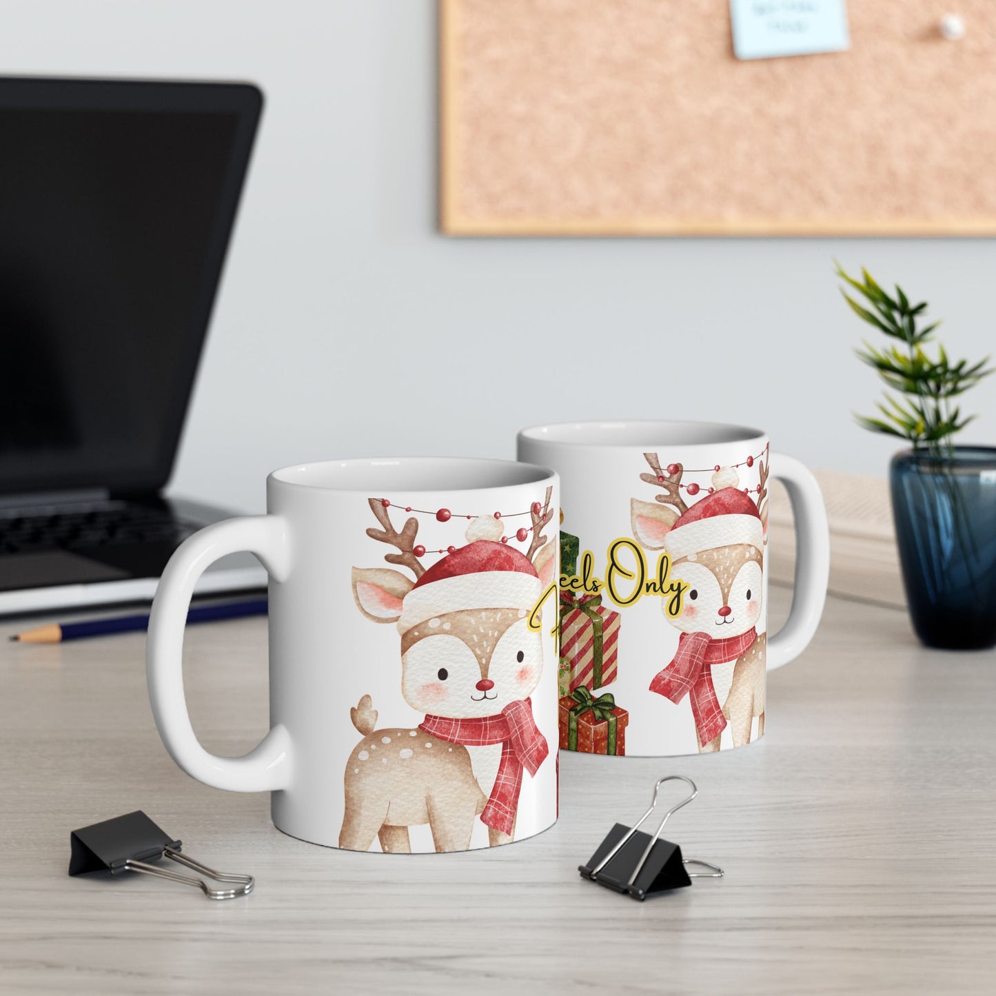 Cute Reindeer Christmas Mug – Festive Holiday Coffee Cup with Gifts & Cozy Winter Design
