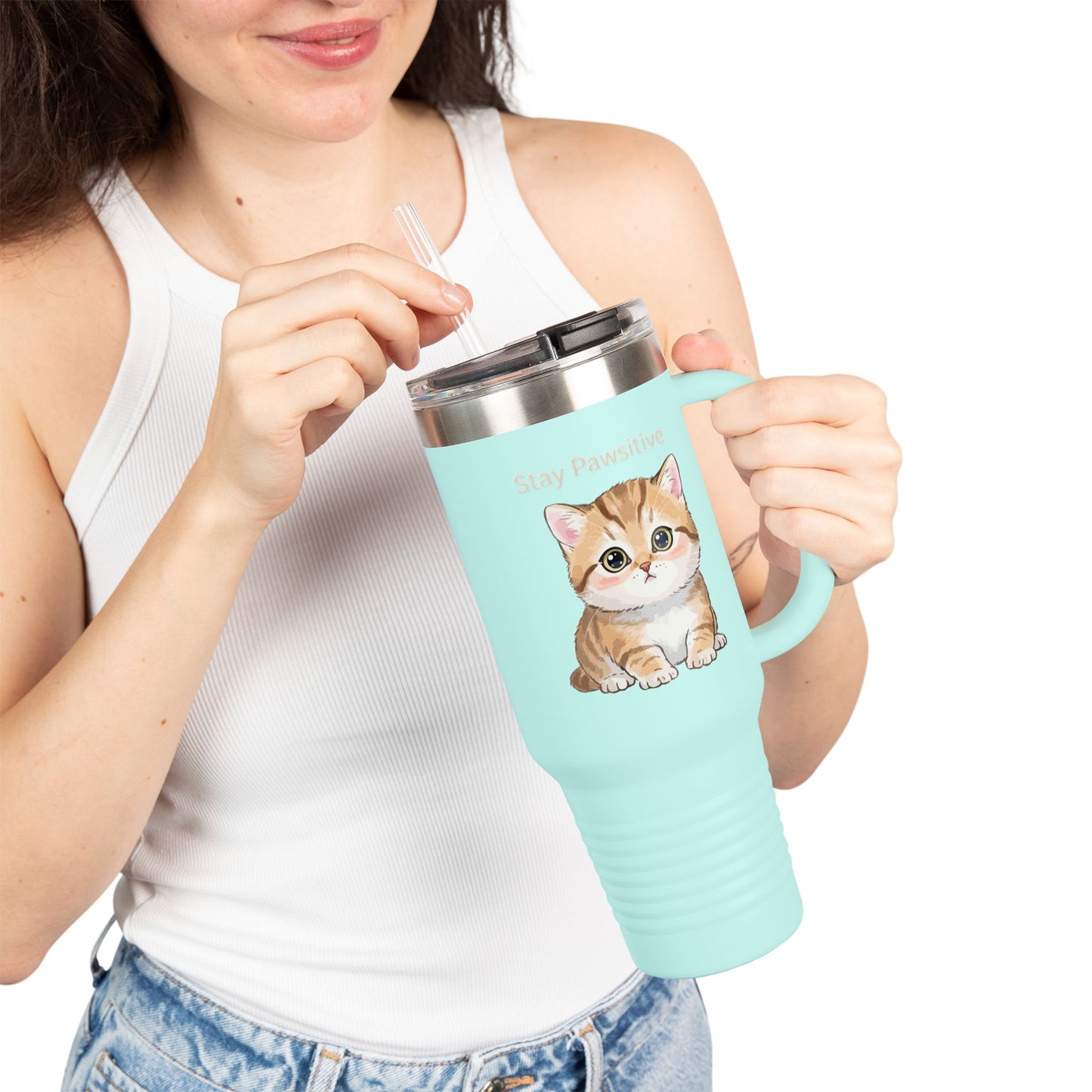 Stay Pawsitive – Cute Kitten Stainless Steel Tumbler (6 Colours)