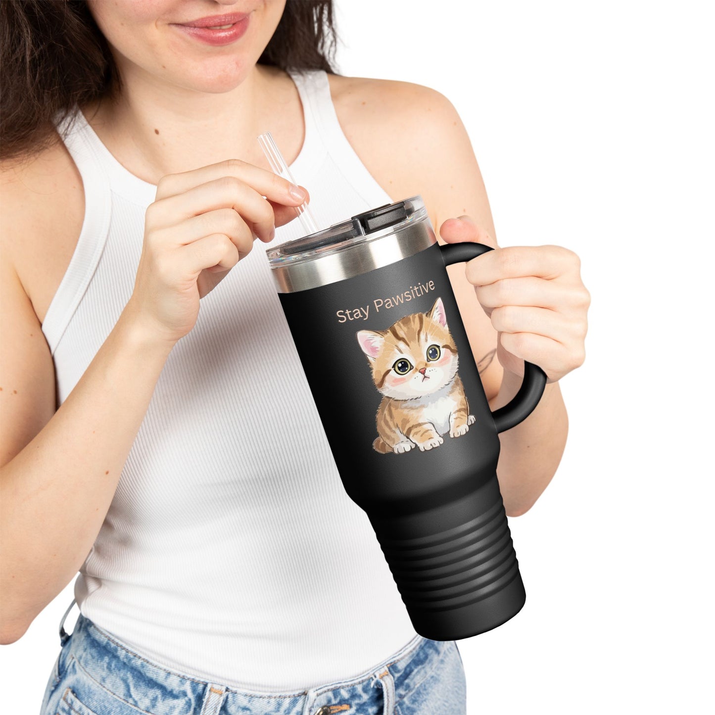 Stay Pawsitive – Cute Kitten Stainless Steel Tumbler (6 Colours)