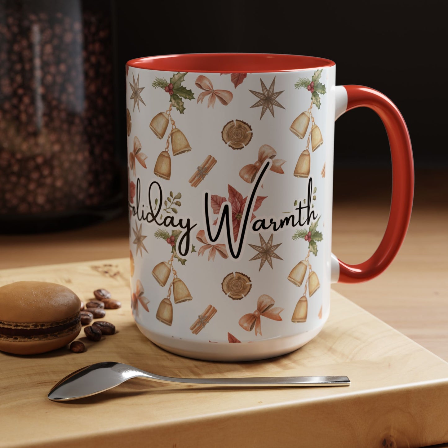 Holiday Warmth Christmas Mug – Festive Watercolor Pattern & Cozy Winter Gift