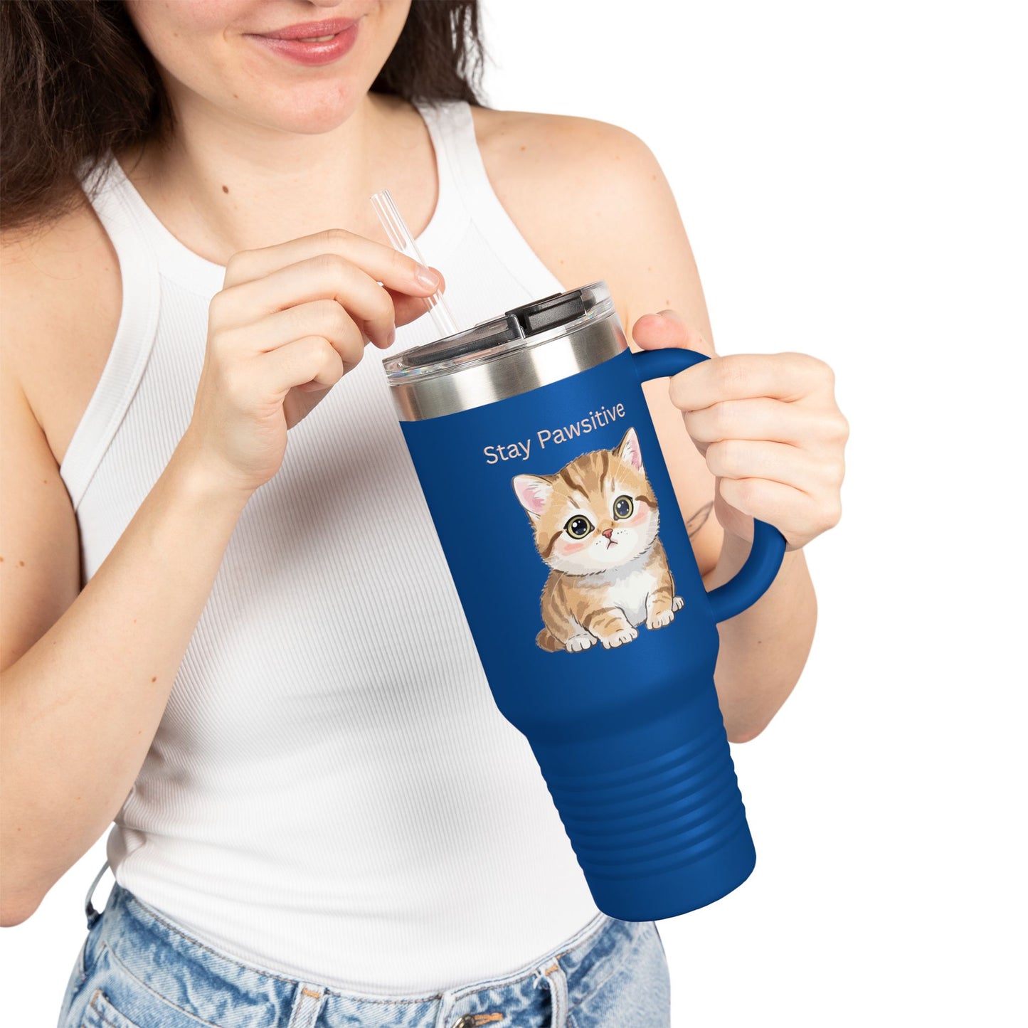 Stay Pawsitive – Cute Kitten Stainless Steel Tumbler (6 Colours)