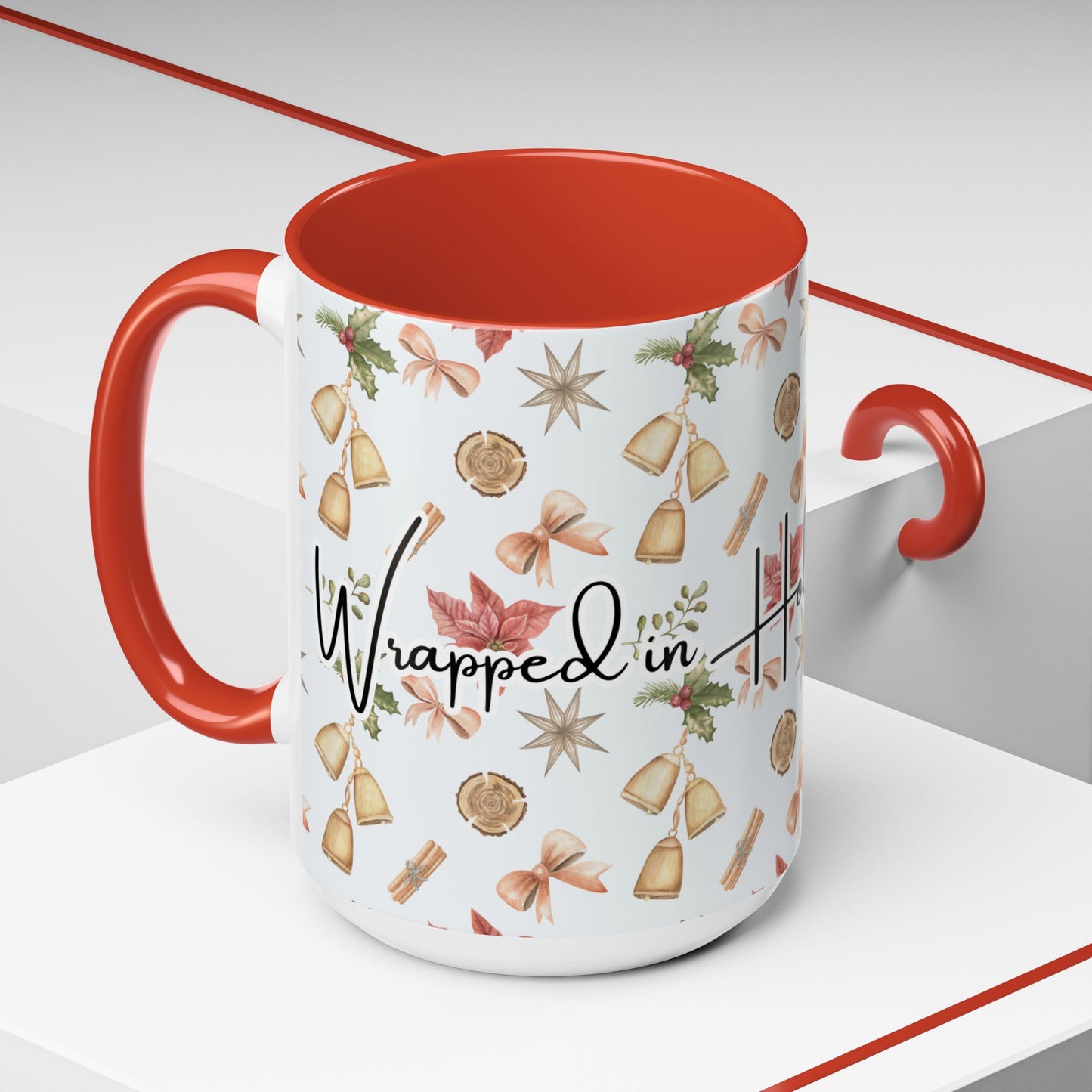 Holiday Warmth Christmas Mug – Festive Watercolor Pattern & Cozy Winter Gift
