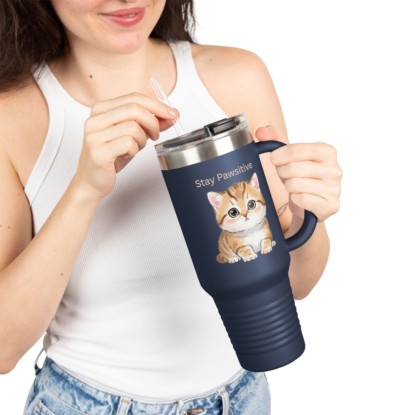 Stay Pawsitive – Cute Kitten Stainless Steel Tumbler (6 Colours)