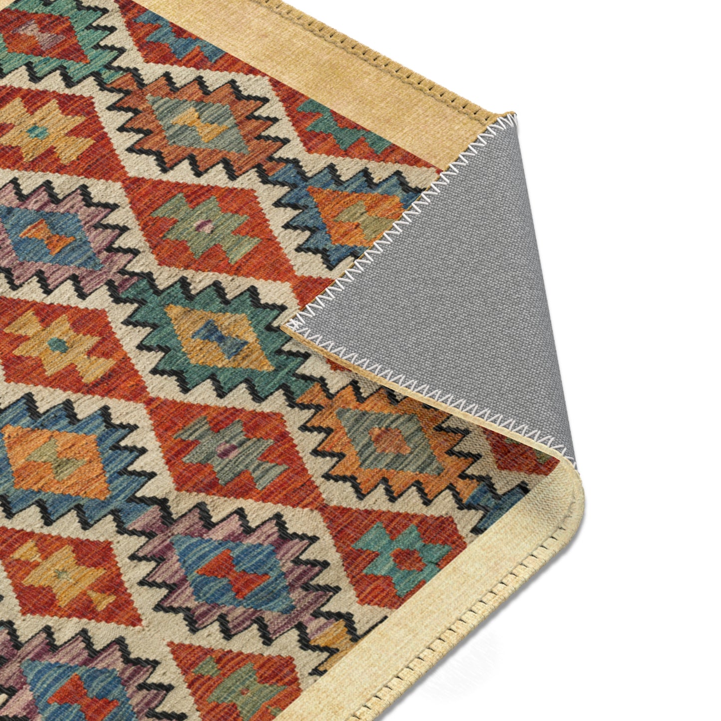 Warm Earth-Toned Kilim Area Rug | Cozy Living Room Decor | Cottage Style Home | Pastel Boho Floor Carpet