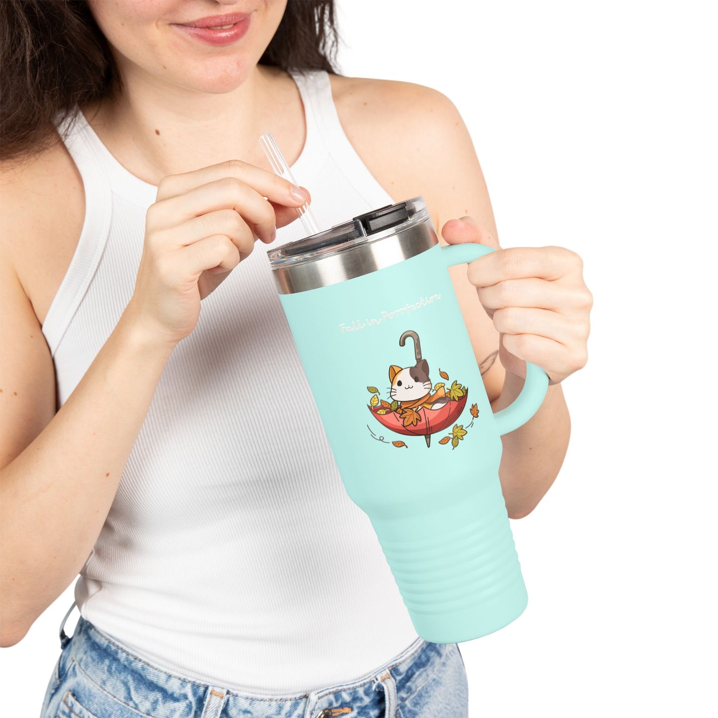 Autumn Cat Tumbler – Cozy Fall Umbrella Design (Stainless Steel, 6 Colours)