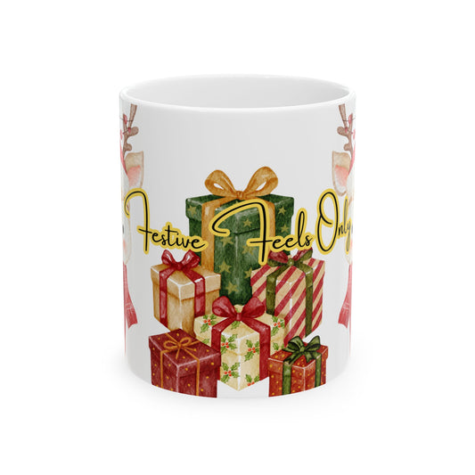 Cute Reindeer Christmas Mug – Festive Holiday Coffee Cup with Gifts & Cozy Winter Design