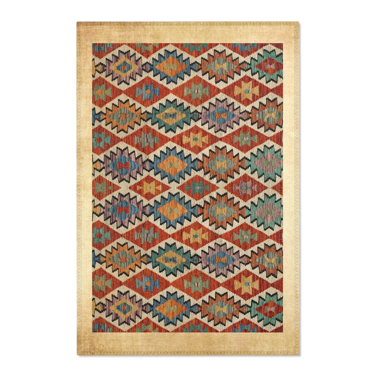 Warm Earth-Toned Kilim Area Rug | Cozy Living Room Decor | Cottage Style Home | Pastel Boho Floor Carpet