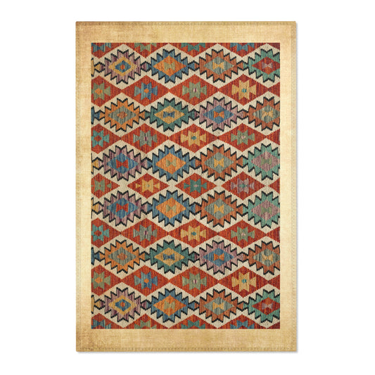 Warm Earth-Toned Kilim Area Rug | Cozy Living Room Decor | Cottage Style Home | Pastel Boho Floor Carpet