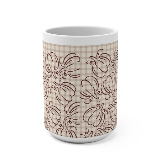 Rustic Thanksgiving Pumpkin Mug – Fall Plaid Coffee Cup, Farmhouse Autumn Ceramic Mug, Cozy Seasonal Drinkware