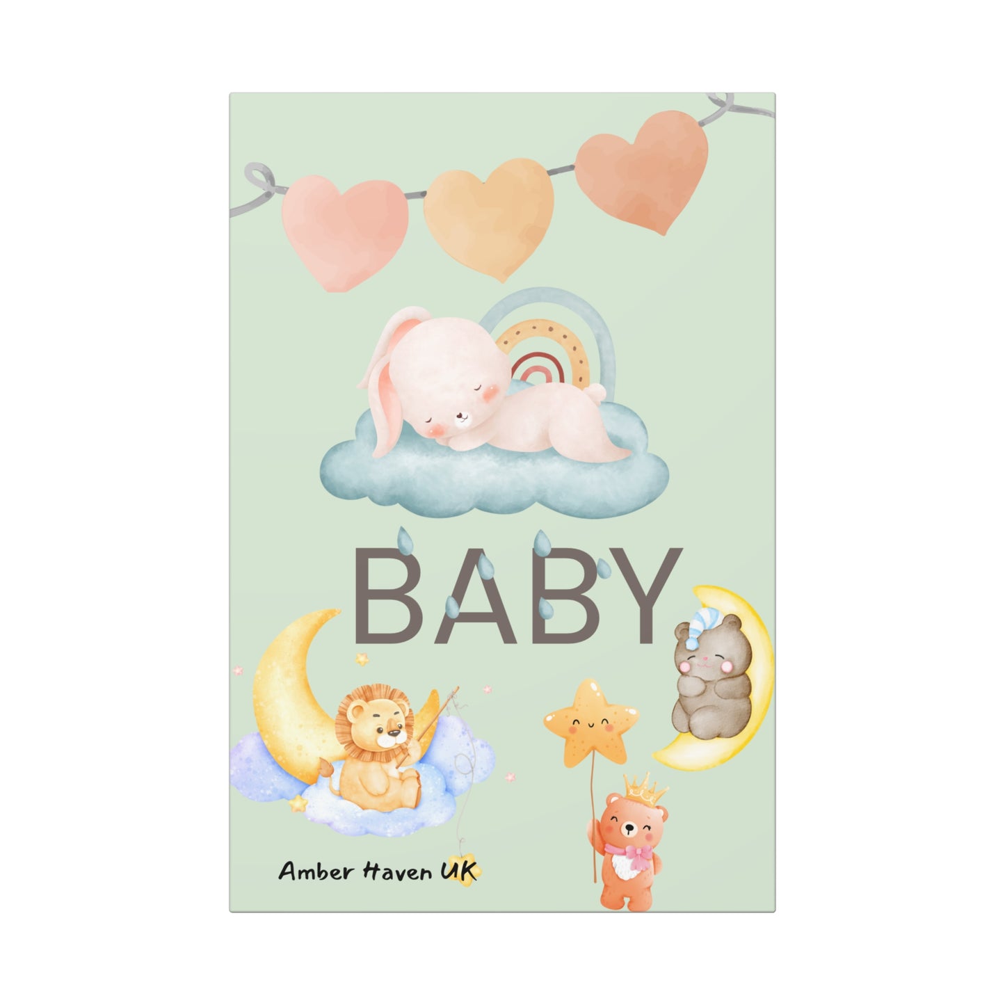 Baby Nursery Wall Art – Soft Pastel Bunny & Moon Print | Cute Animal Nursery Decor | Gender Neutral Baby Room Art – Amber Haven UK