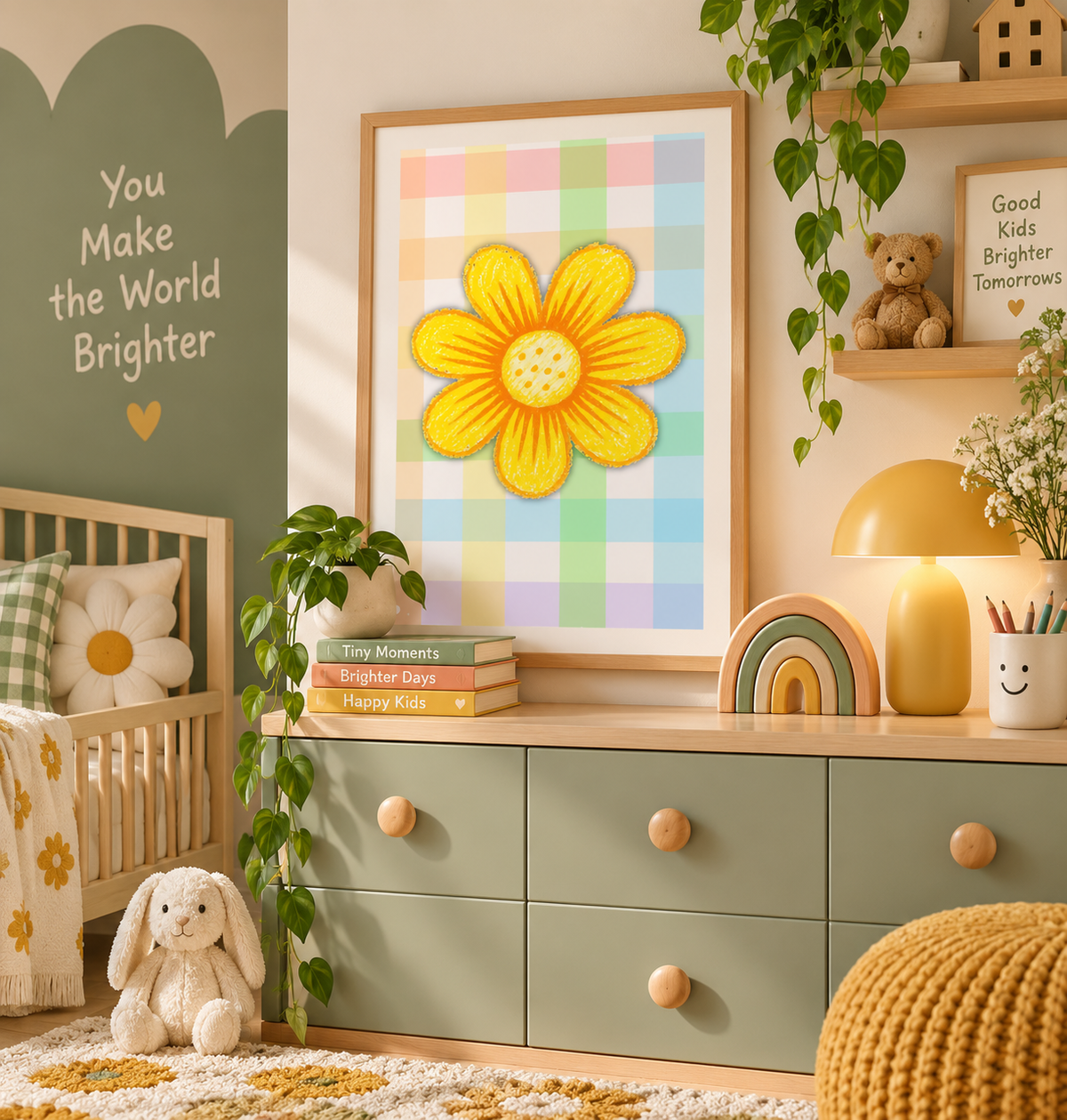 Sunflower Nursery Wall Art Printable | Botanical Floral Baby Room Decor | Colourful Kids Room Art