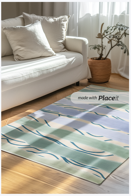 Soft Pastel Wave Area Rug | Calm Living Room Decor | Cozy Home Aesthetic Rug UK