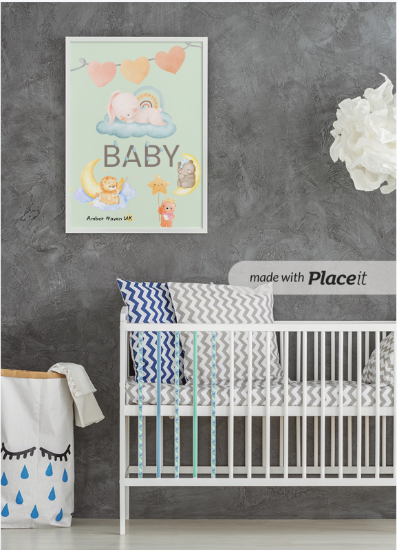 Baby Nursery Wall Art – Soft Pastel Bunny & Moon Print | Cute Animal Nursery Decor | Gender Neutral Baby Room Art – Amber Haven UK