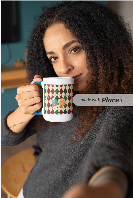 Cozy Bakery Mug – Cute Cupcake & Cookie Argyle Coffee Cup, Winter Dessert Mug, Cute Aesthetic Ceramic Mug for Sweet Lovers