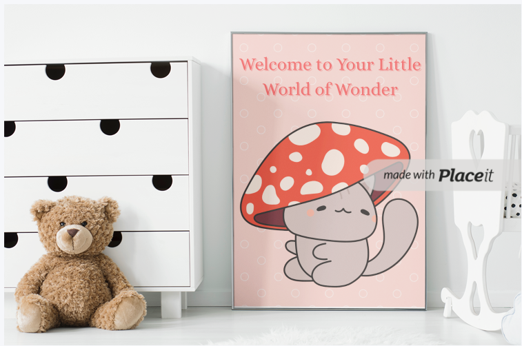 Welcome to Your Little World of Wonder Canvas Wall Art — Cute Mushroom Cat Nursery Decor