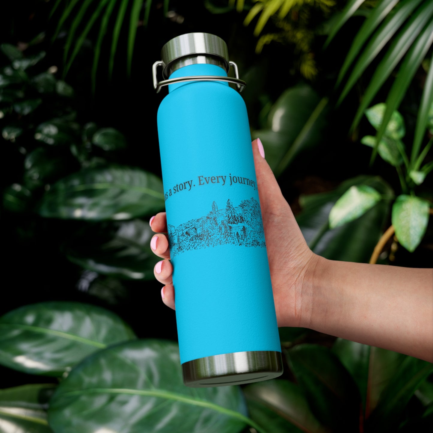 Minimal Stainless Steel Vacuum Bottle – “Every Stone Has a Story” | Historic Line Art Edition