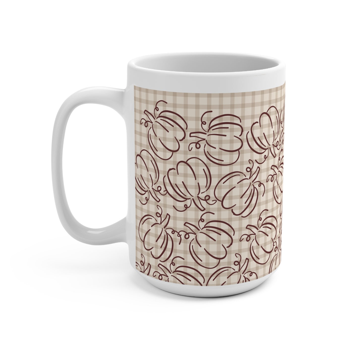 Rustic Thanksgiving Pumpkin Mug – Fall Plaid Coffee Cup, Farmhouse Autumn Ceramic Mug, Cozy Seasonal Drinkware