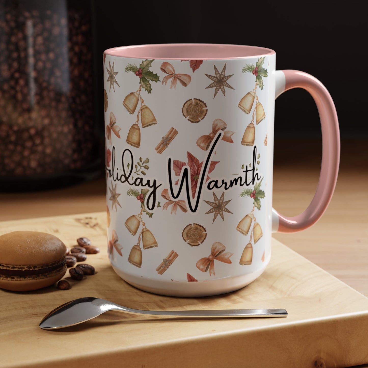 Holiday Warmth Christmas Mug – Festive Watercolor Pattern & Cozy Winter Gift