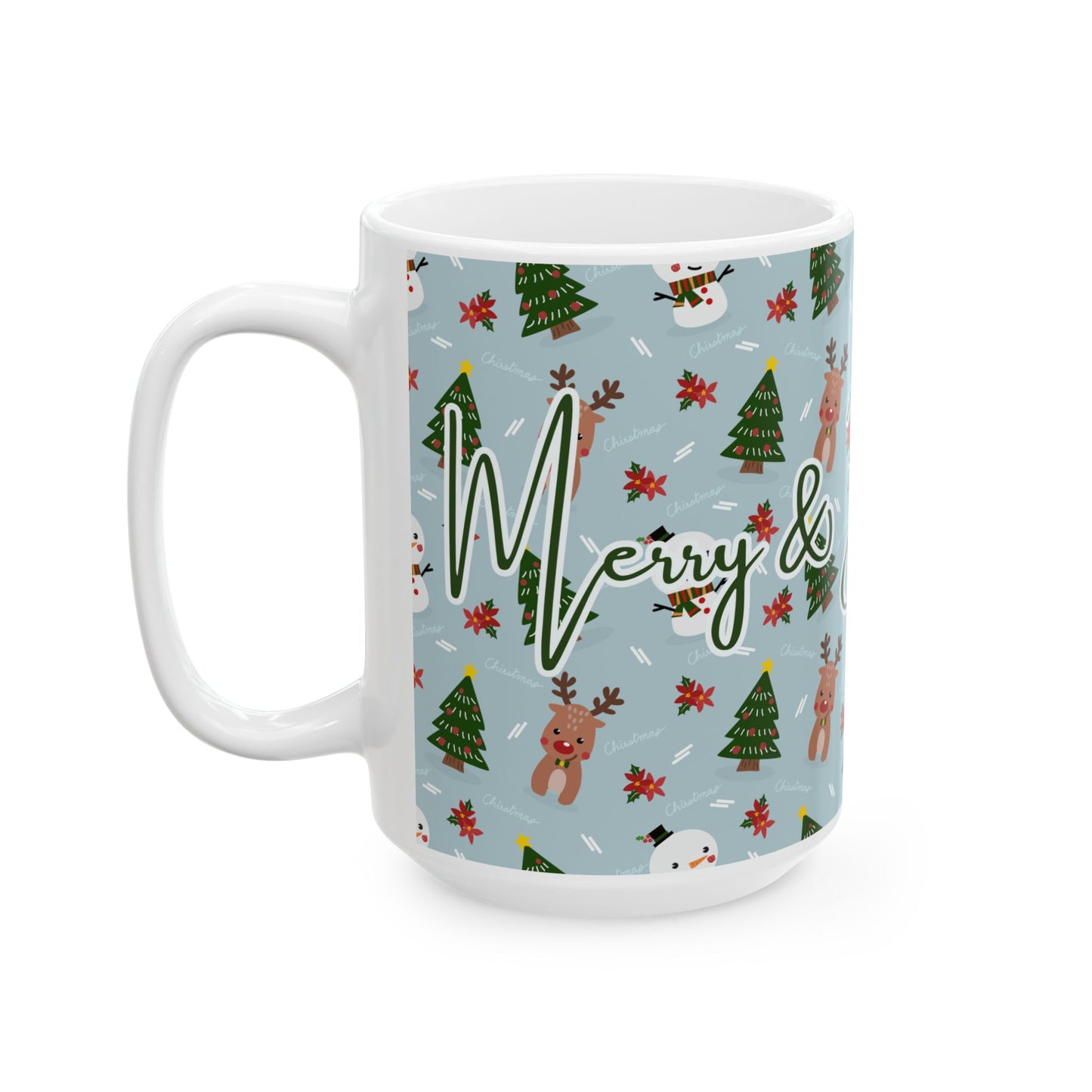 Merry & Bright Sips Christmas Mug – Festive Reindeer & Snowman Holiday Coffee Cup