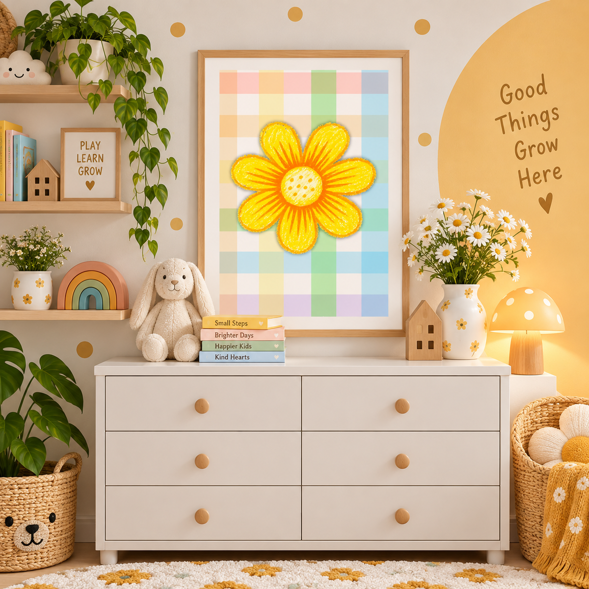 Sunflower Nursery Wall Art Printable | Botanical Floral Baby Room Decor | Colourful Kids Room Art