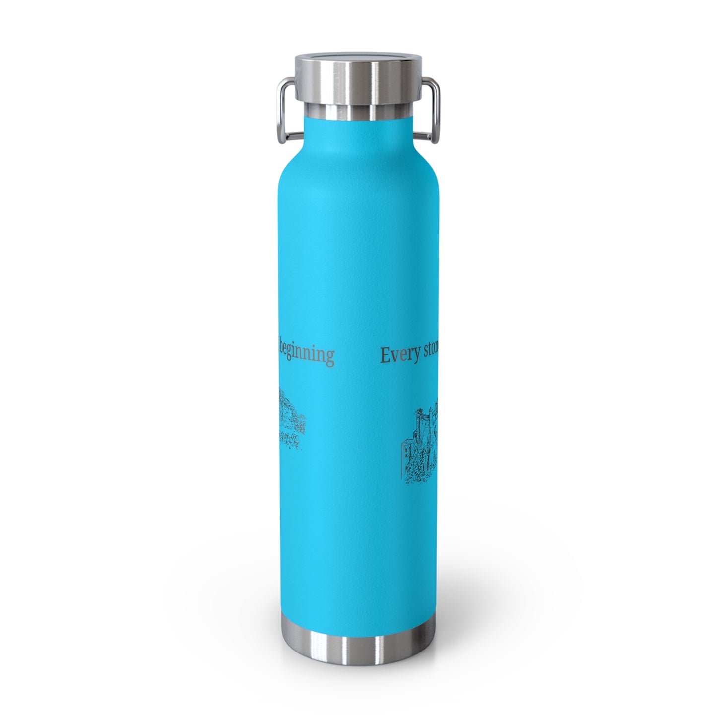 Minimal Stainless Steel Vacuum Bottle – “Every Stone Has a Story” | Historic Line Art Edition