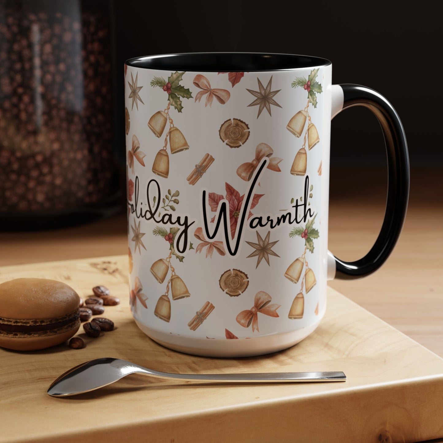 Holiday Warmth Christmas Mug – Festive Watercolor Pattern & Cozy Winter Gift