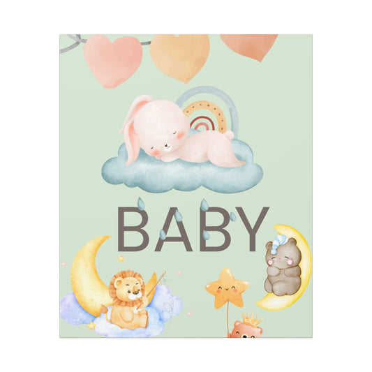 Baby Nursery Wall Art – Soft Pastel Bunny & Moon Print | Cute Animal Nursery Decor | Gender Neutral Baby Room Art – Amber Haven UK