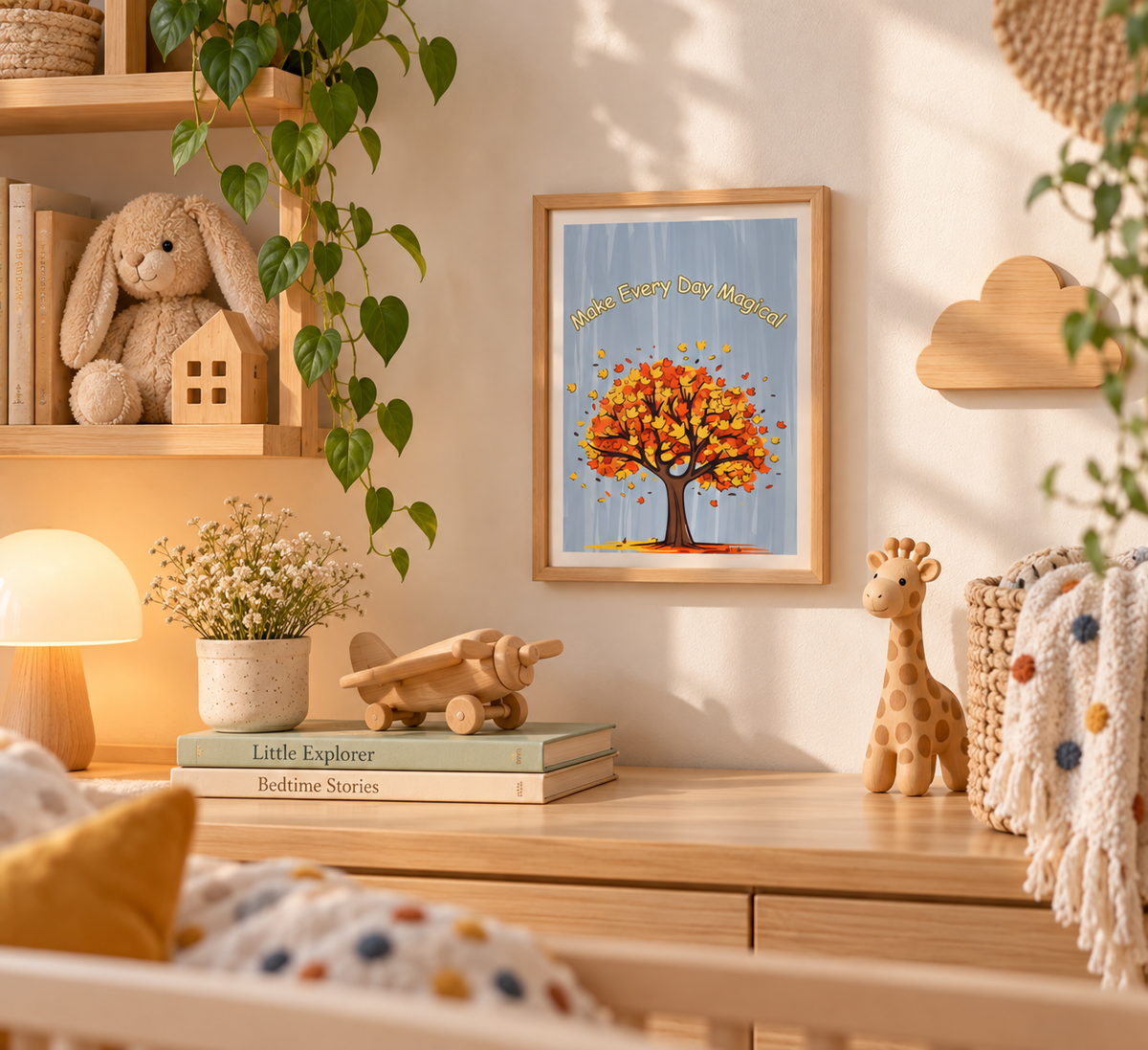 Autumn Tree Nursery Wall Art Printable, Make Every Day Magical Print, Kids Room Decor, Neutral Nursery Art