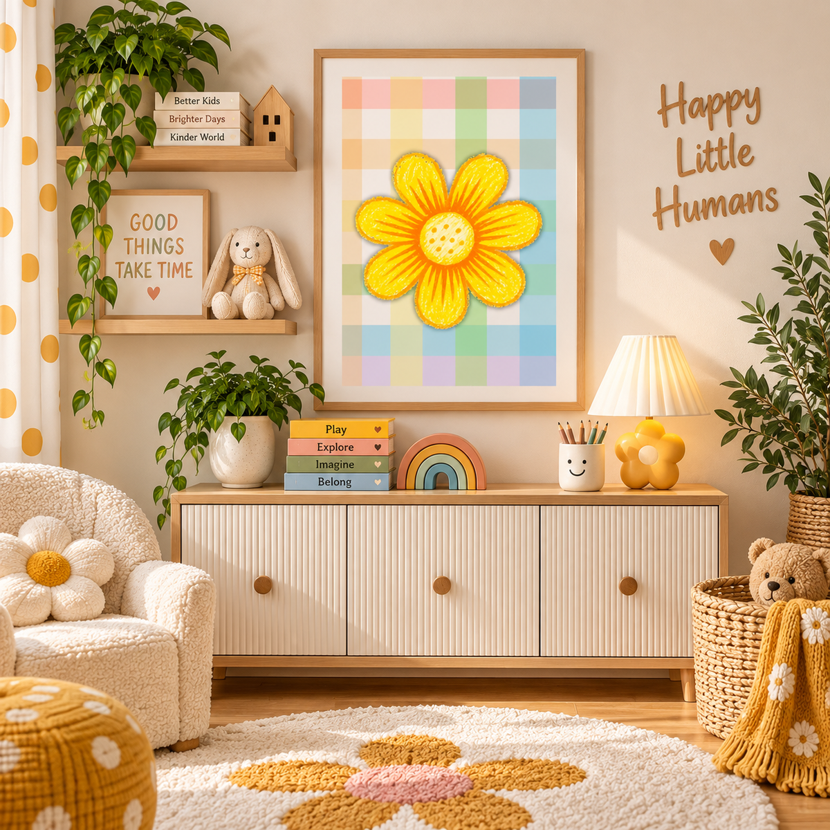 Sunflower Nursery Wall Art Printable | Botanical Floral Baby Room Decor | Colourful Kids Room Art