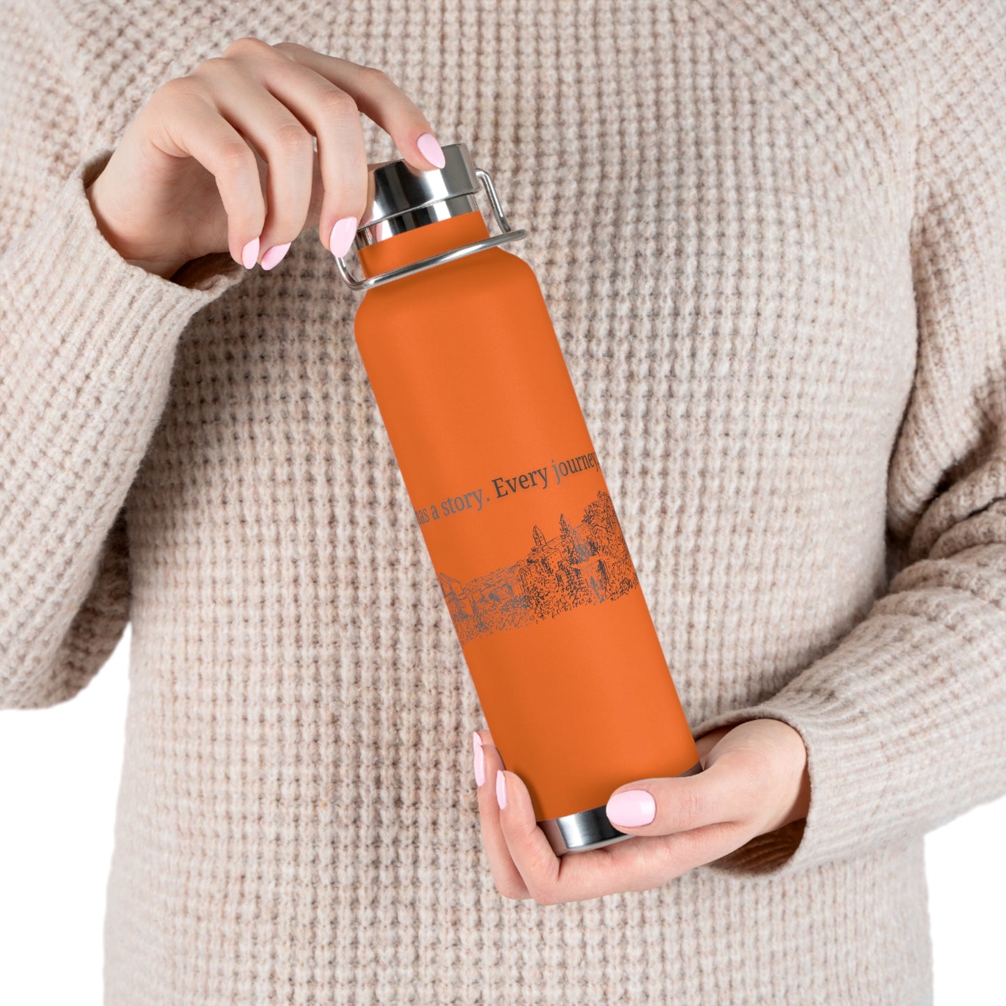 Minimal Stainless Steel Vacuum Bottle – “Every Stone Has a Story” | Historic Line Art Edition