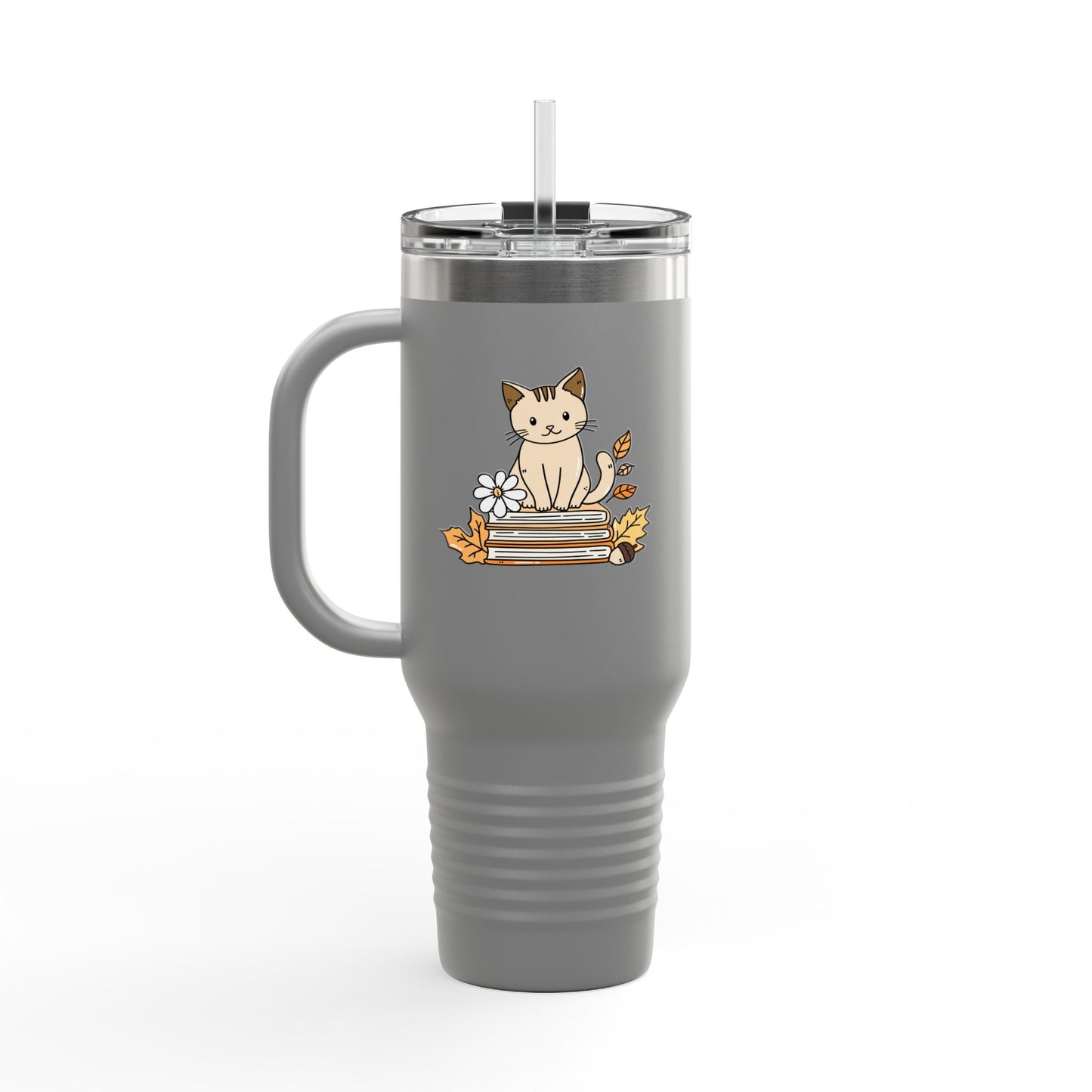 Take It Easy – Cozy Cat & Books Stainless Steel Tumbler (6 Colours)
