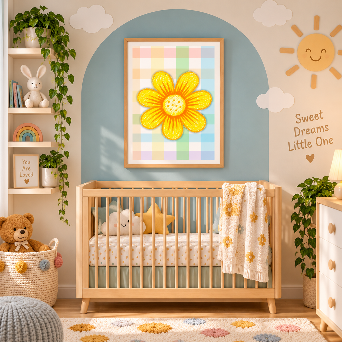 Sunflower Nursery Wall Art Printable | Botanical Floral Baby Room Decor | Colourful Kids Room Art