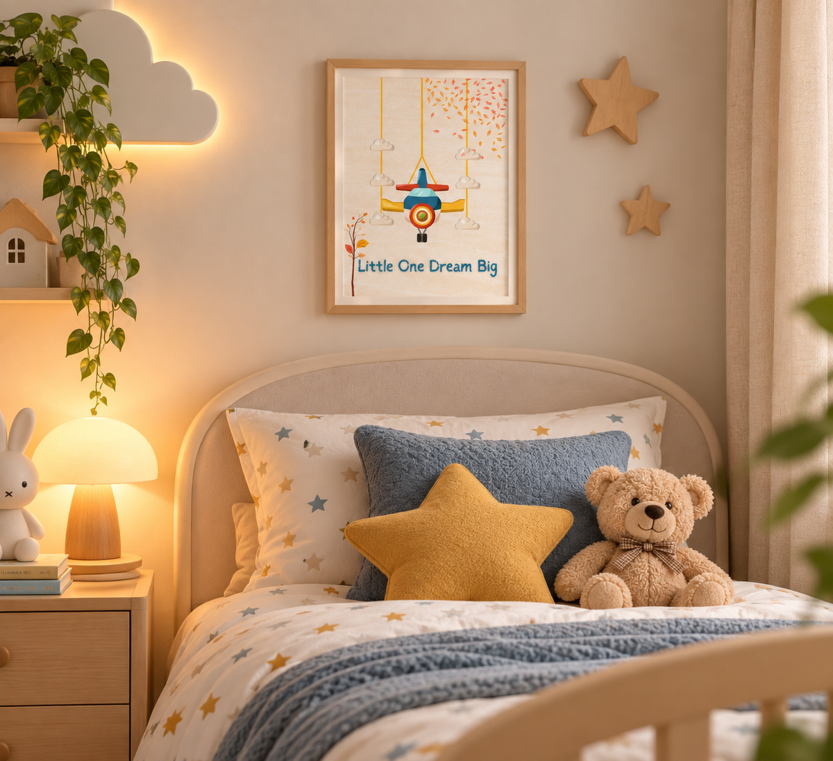 Airplane Nursery Wall Art Printable, Baby Boy Nursery Decor, Neutral Nursery Print, Little One Dream Big