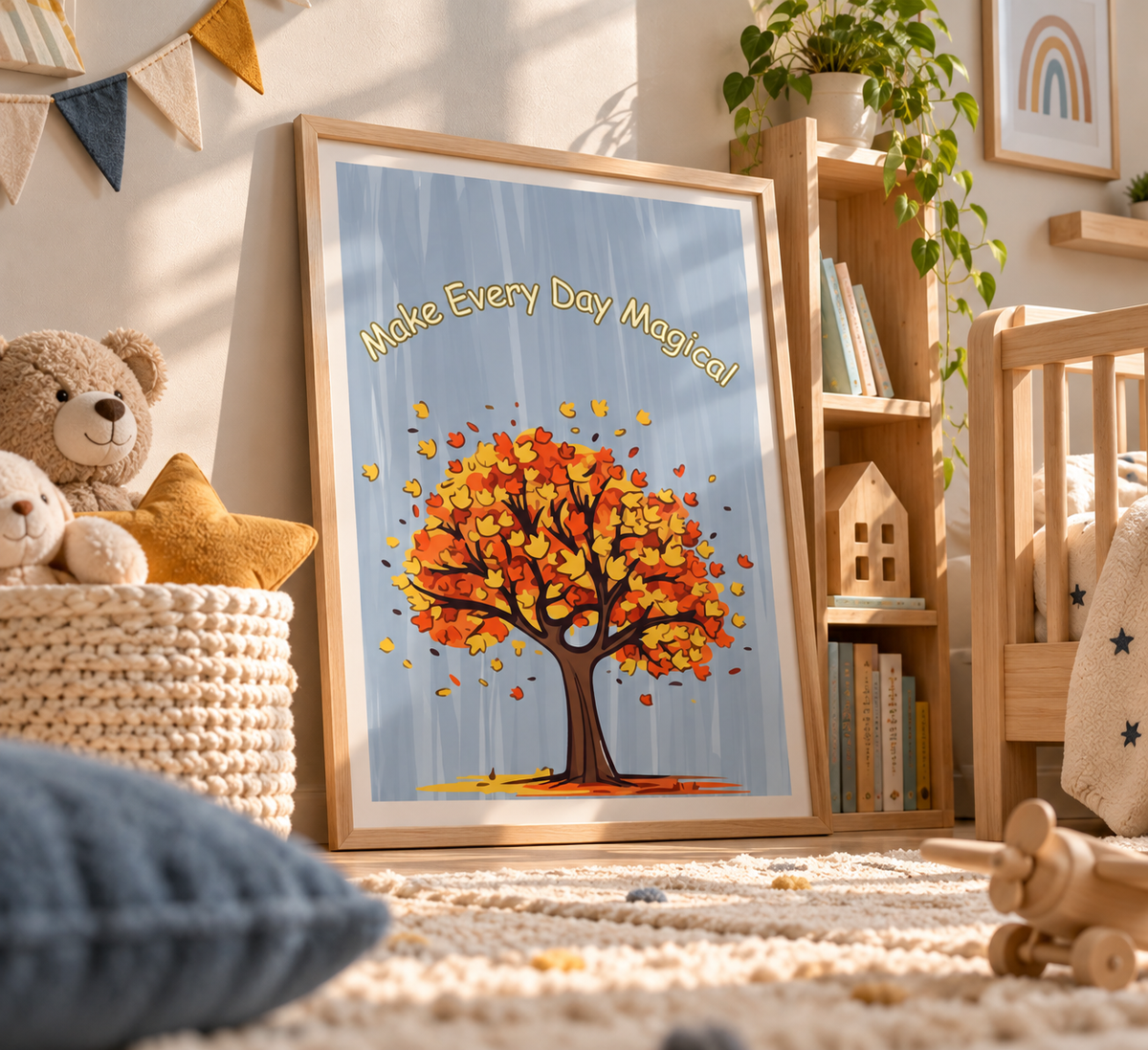 Autumn Tree Nursery Wall Art Printable, Make Every Day Magical Print, Kids Room Decor, Neutral Nursery Art