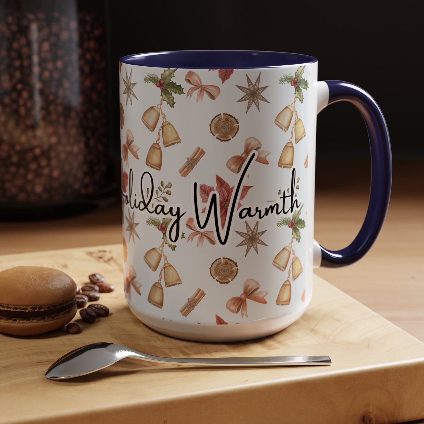 Holiday Warmth Christmas Mug – Festive Watercolor Pattern & Cozy Winter Gift
